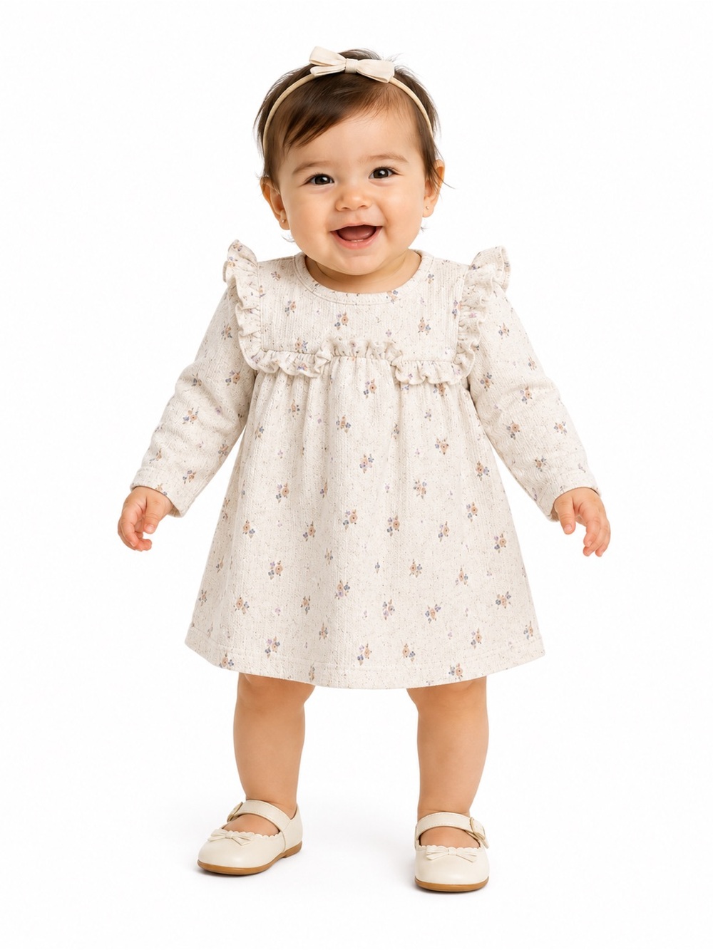 EUC Zara Toddler Cream Floral Ruffle Dress - Classic Baby Dress